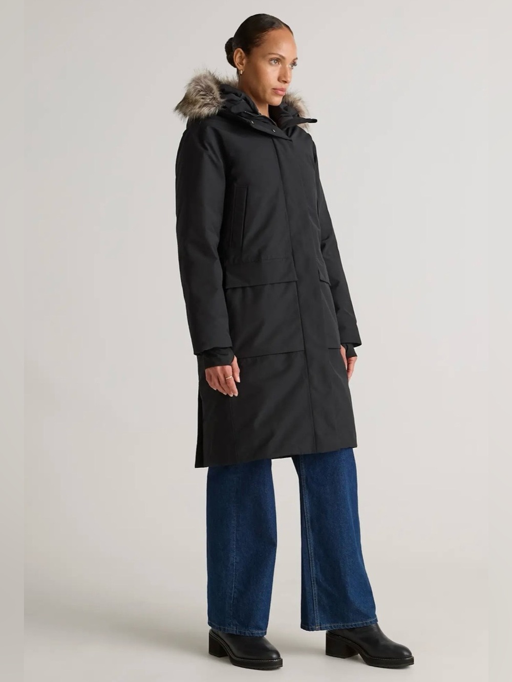 Quince Black Long Waterproof Winter Parka (No Faux Fur)